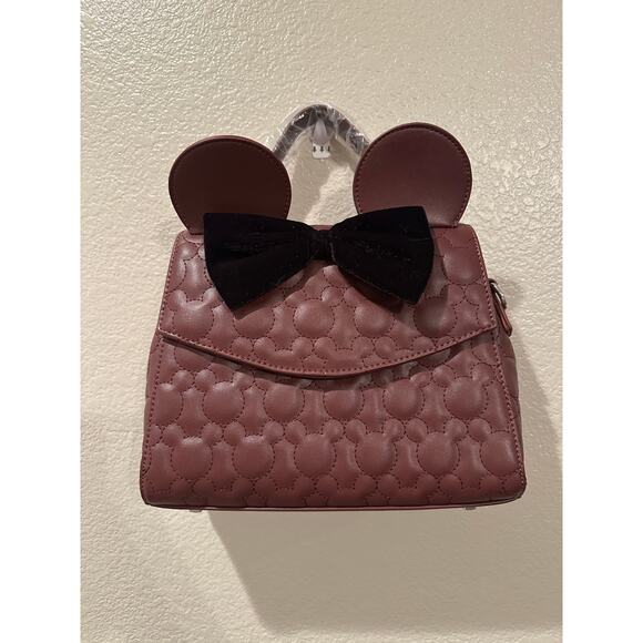 NWT Loungefly Disney Minnie Mouse maroon Black Crossbody Satchel Quilted Purse - Picture 1 of 6
